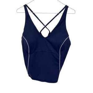 Sweaty Betty London Soft Sculpt Picot Lace Strappy Bra Tank Size L Navy Blue NWT